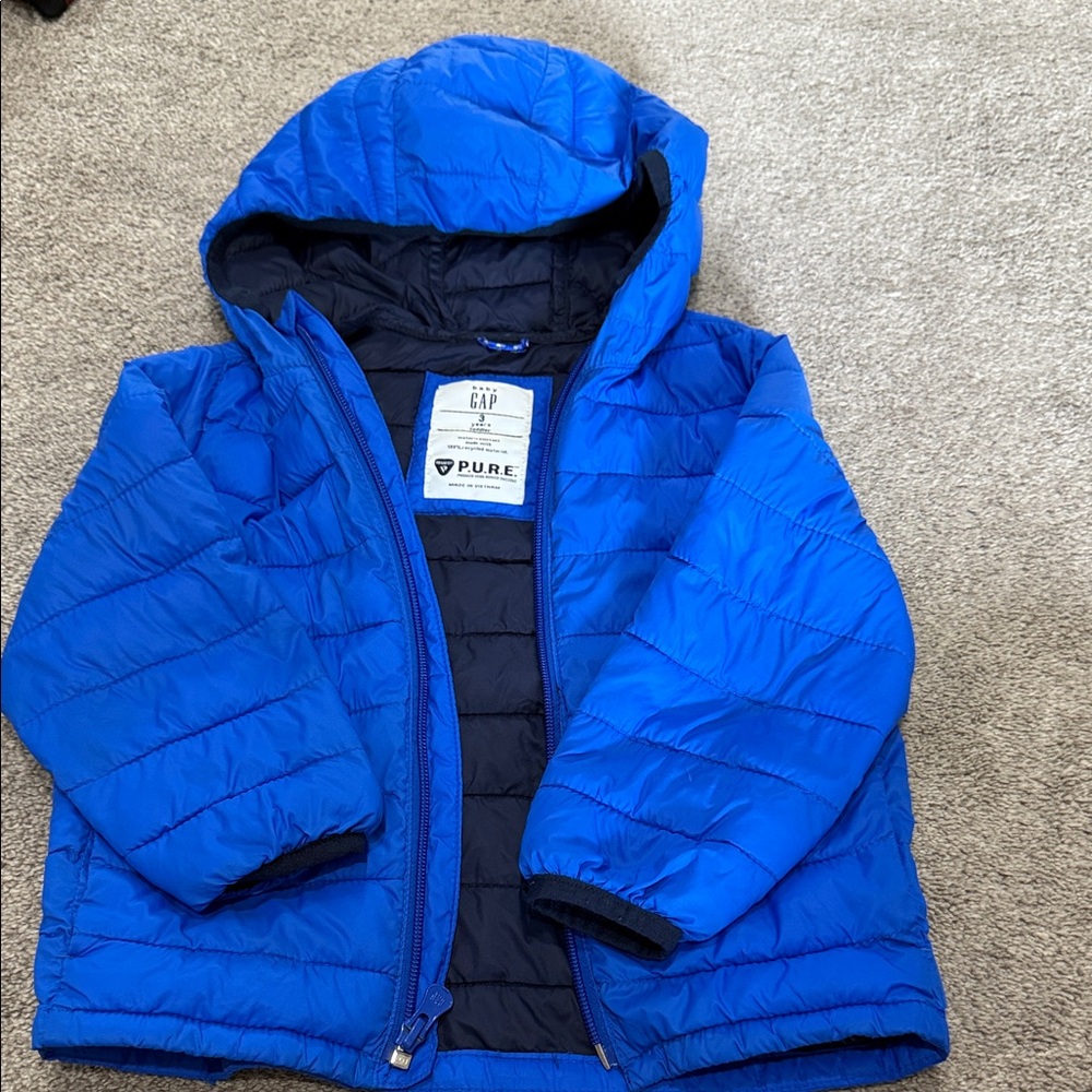 GAP Kids Vibrant Blue Hooded Puffer Coat size 3